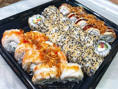 sushi set, red fish, rice, seafood, Japanese cuisine, salmon 