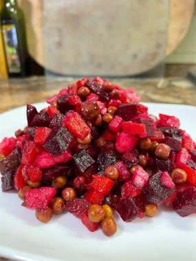 Vinaigrette - Ukrainian vegetable salad made from boiled beets, carrots and potatoes with the addition of onions, green peas, pickles and oil