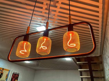 ilginç lambalar, avize, tavan, ışık, elektrik, tavan, iç mekan, altın