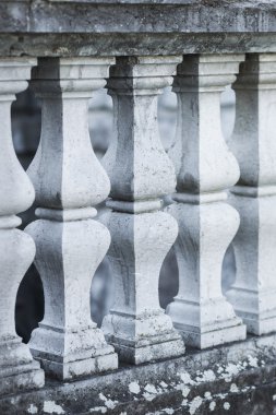 Yosun ve bitki ile büyümüş çite eski kale sütunlar