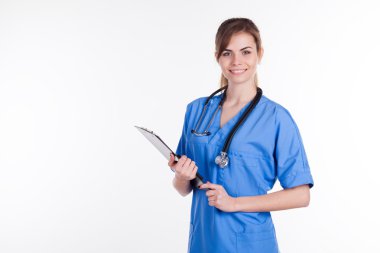 bir klasör ve bir steteskop ile doktor kız