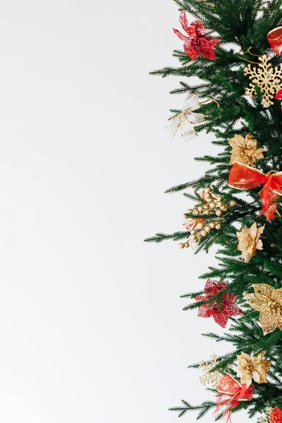 Větvičky Vánoční Strom Dekor Věnce Silvestrovské Místo Pro Nápis Bílém — Stock fotografie