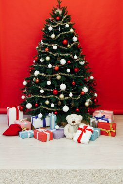 Kırmızı Noel arkaplanı Noel ağacı dekoru İç kartpostal