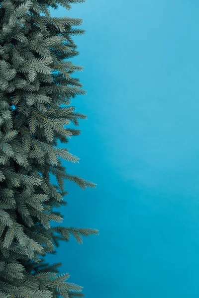 Διακόσμηση χριστουγεννιάτικο μπλε χριστουγεννιάτικο δέντρο με δώρα και γιρλάντες εσωτερικό νέο έτος — Φωτογραφία Αρχείου