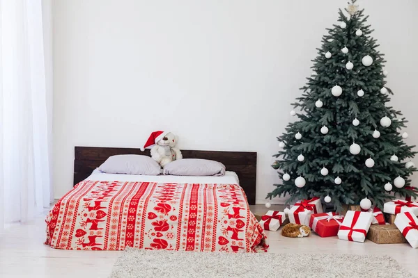 Schlafzimmer Weihnachtsschmuck Weihnachtsbaum Winter Neujahr — Stockfoto