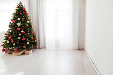 New Year presents christmas tree decor interior of the house