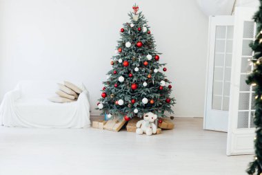 Decor interior Christmas tree holiday presents new year background