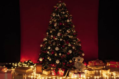 Lights garland decor Christmas tree holiday gifts new year background