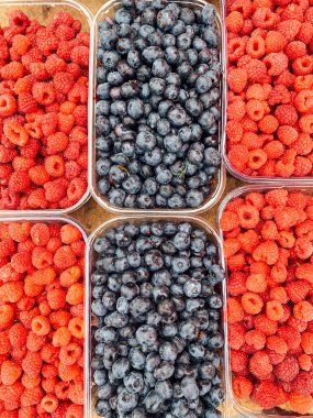 Bir sürü olgun ahududu böğürtleni yemek için.