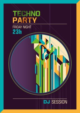 Colorful techno party poster.