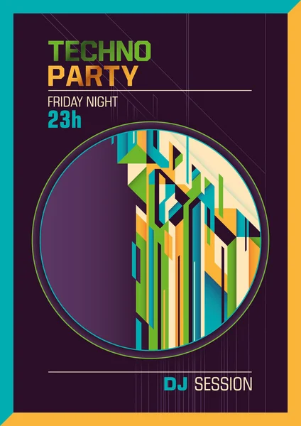 Színes techno party poszter. — Stock Vector