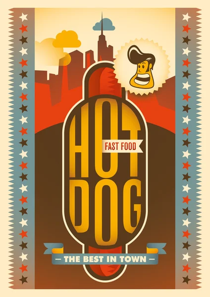 Retro poster with hot dog. — Stock Vector