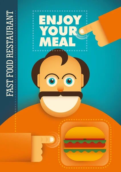 Fast food restaurant poster with comic guy. — Stock Vector