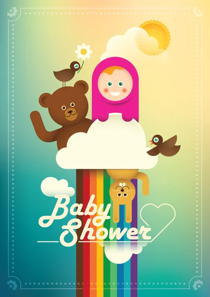 Comic baby shower illustration in color. — Stock Vector