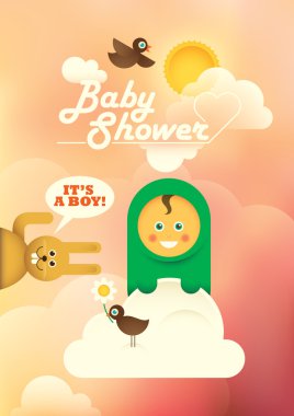 Komik bebek duş illüstrasyon erkek bir bebek ile.