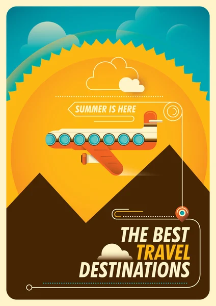 Traveling poster with airplane. — Stock Vector