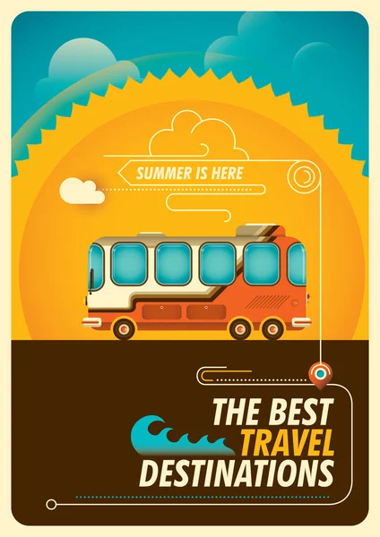 Traveling poster with bus — Stock Vector
