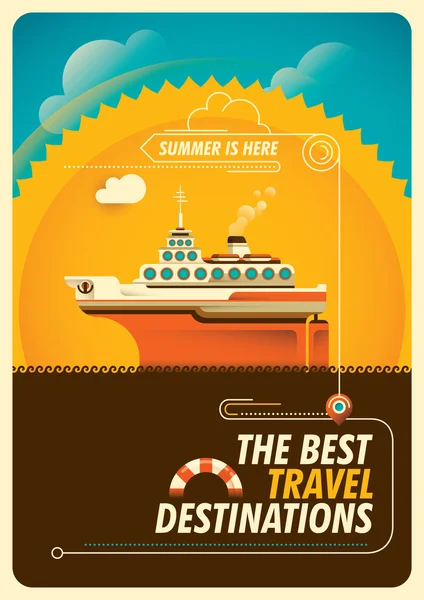 Travel poster with cruise ship. — Stock Vector