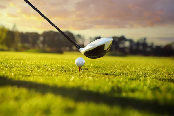Golfová hůl a míček v trávě — Stock fotografie