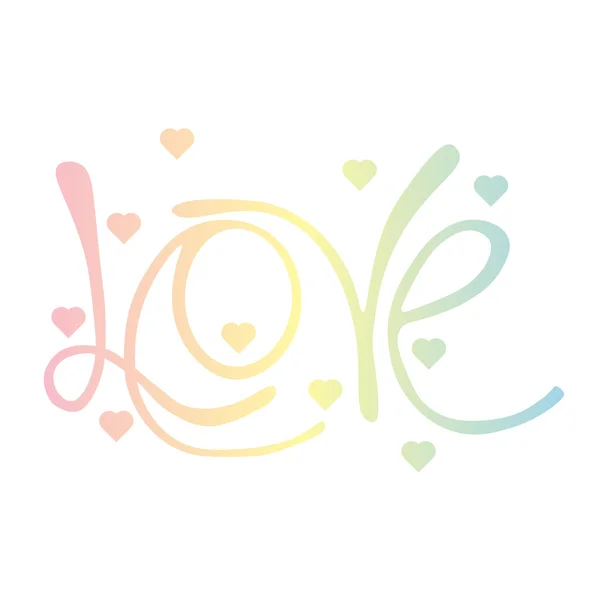 Rainbow Love Palabra y corazones — Vector de stock