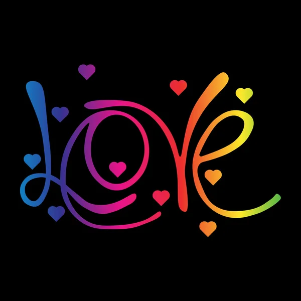 Rainbow Love Palabra y corazones — Archivo Imágenes Vectoriales