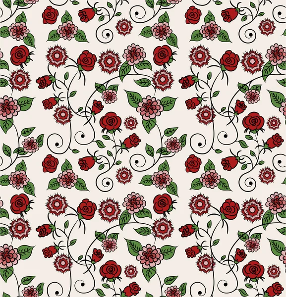 Padrão floral vermelho e rosa . — Vetor de Stock