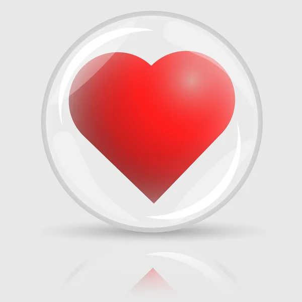 Corazón rojo en bola de vidrio — Vector de stock