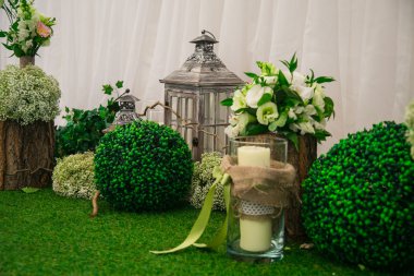 Düğün natürmort rustik tarzda. Retro stilize fotoğraf.