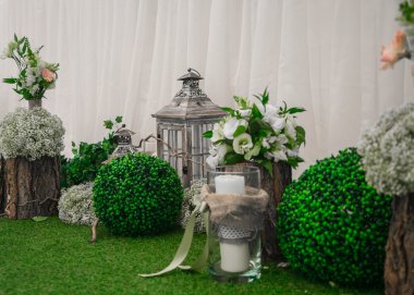 Düğün natürmort rustik tarzda. Retro stilize fotoğraf.