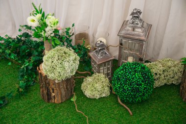 Düğün natürmort rustik tarzda. Retro stilize fotoğraf.