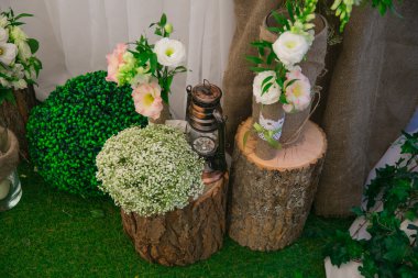 Düğün natürmort rustik tarzda. Retro stilize fotoğraf.