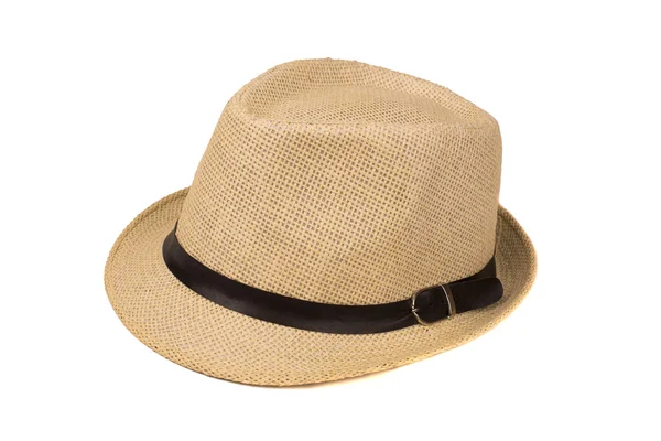 Bonito sombrero de paja aislado sobre fondo blanco, sombrero de paja marrón aislado sobre fondo blanco — Foto de Stock