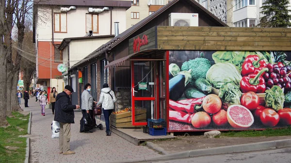 Gatufotografering Ternopol Stadens Gator Solig Vårdag Reklam Och Arkitektur Symbios — Stockfoto