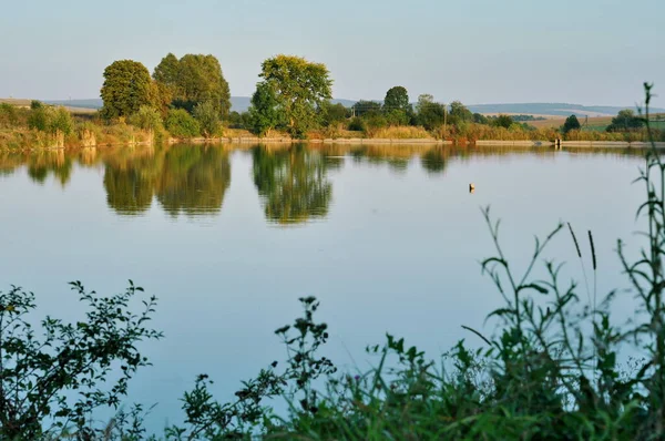 Pond Verbiv Village Village Pond Sunny Summer Evening Pond — Stock Photo, Image