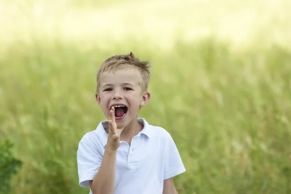 Yüksek sesle bağırarak yaz gününde genç çocuk portresi — Stok fotoğraf