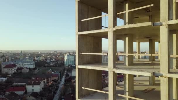 Estrutura Interior Concreto Edifício Apartamentos Altos Construção Uma Cidade — Vídeo de Stock