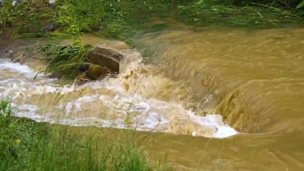 Vuile Rivier Met Modderig Water Overstromingsperiode Tijdens Zware Regenval Het — Stockvideo