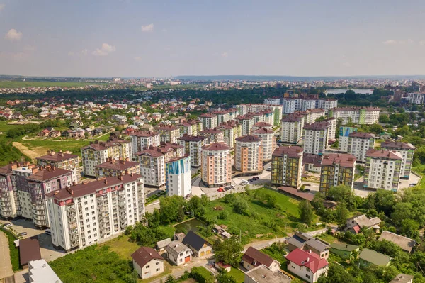 Vista Superior Del Paisaje Urbano Desarrollo Ciudad Con Altos Edificios — Foto de Stock