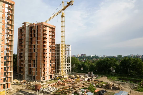 Edificios Apartamentos Residenciales Gran Altura Grúa Torre Desarrollo Obra Desarrollo —  Fotos de Stock