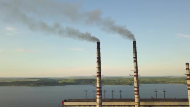 Aerial View Tall Chimney Pipes Gray Dirty Smoke Coal Power — Stock Video