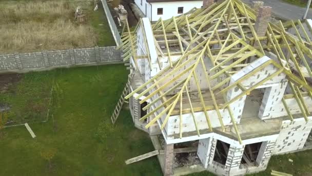 Vista Aérea Uma Casa Privada Com Paredes Tijolo Concreto Arejado — Vídeo de Stock