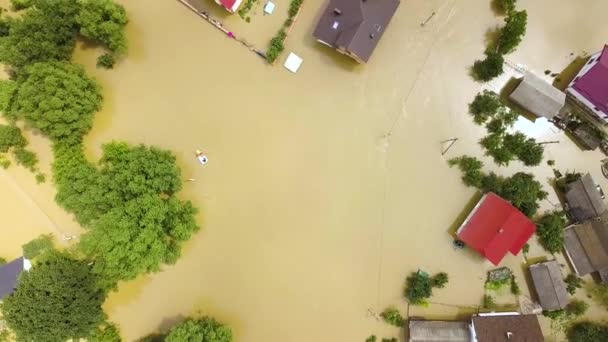 Luchtfoto Van Overstroomde Huizen Met Vuil Water Van Rivier Dnister — Stockvideo