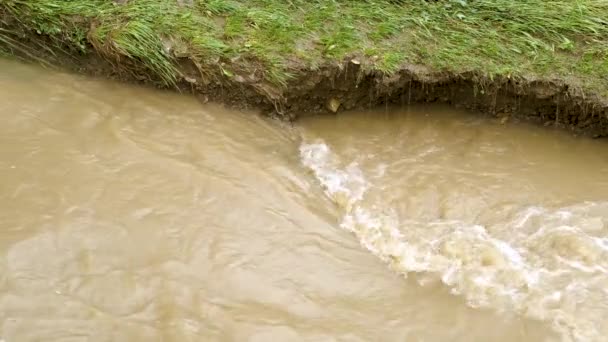 Špinavá Řeka Bahnitou Vodou Období Záplav Během Silných Dešťů Jaře — Stock video