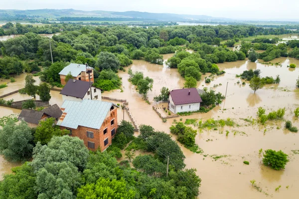 Воздушный Вид Затопленных Домов Грязной Водой Днестра Галич Западная Украина — стоковое фото