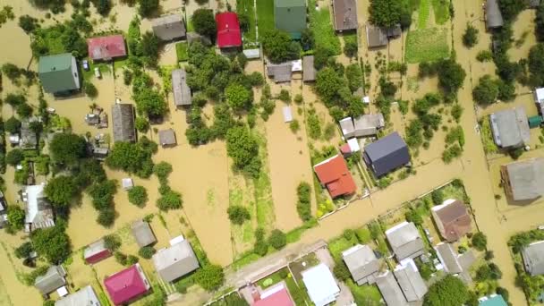 Vista Aérea Casas Inundadas Con Agua Sucia Del Río Dnister — Vídeos de Stock