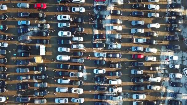 Top Aerial View Many Cars Sale Car Dealer Market — Stock Video