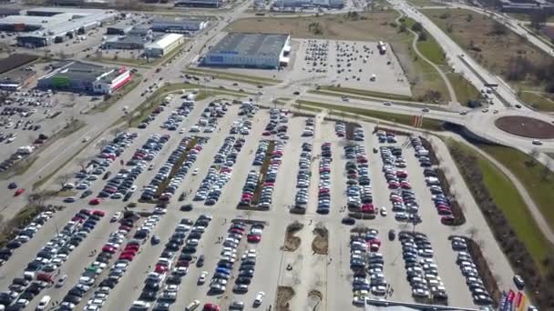Top Aerial View Many Cars Parking Lot Sale Car Dealer — Stock Video
