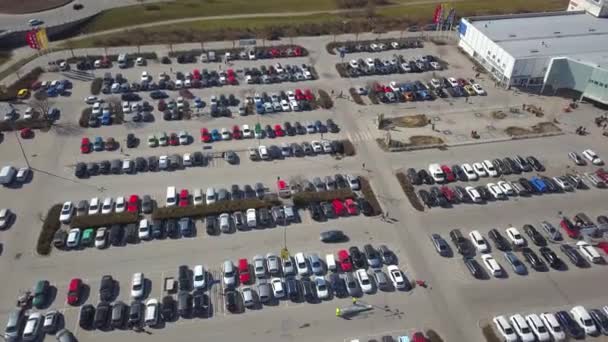 Vista Aérea Superior Muitos Carros Parque Estacionamento Venda Mercado Revendedor — Vídeo de Stock