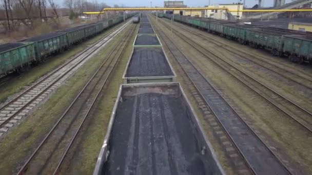 Dlouhá Řada Vagónů Naložených Fosilními Palivy Uhlí — Stock video