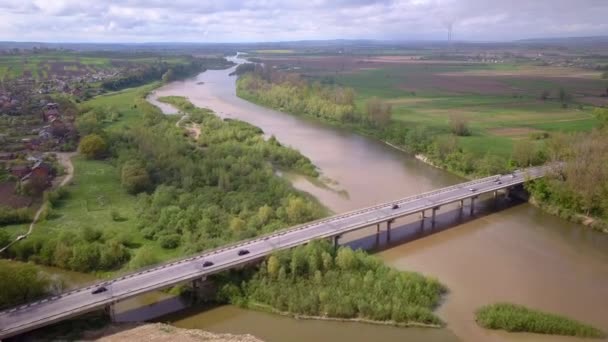 Flygfoto Över Floden Dnister Och Två Broar Staden Halych Ukraina — Stockvideo